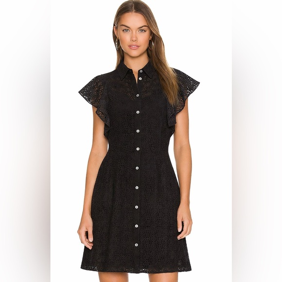 NWOT THEORY Nova Eyelet Ruffle Sleeve Lace Eyelet Casual Mini Shirt Dress -  cruiseboatoman.com
